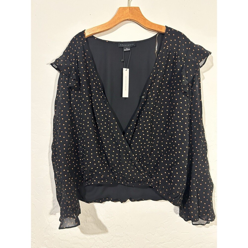 Sanctuary Blouse Top Womans XL  Polk A Dot Black Long Sleeve NEW